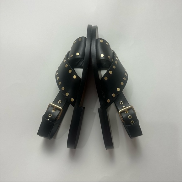 Madewell Tuley Crossover Sandal Black Leather Gold Studs Slingback - Picture 8 of 9